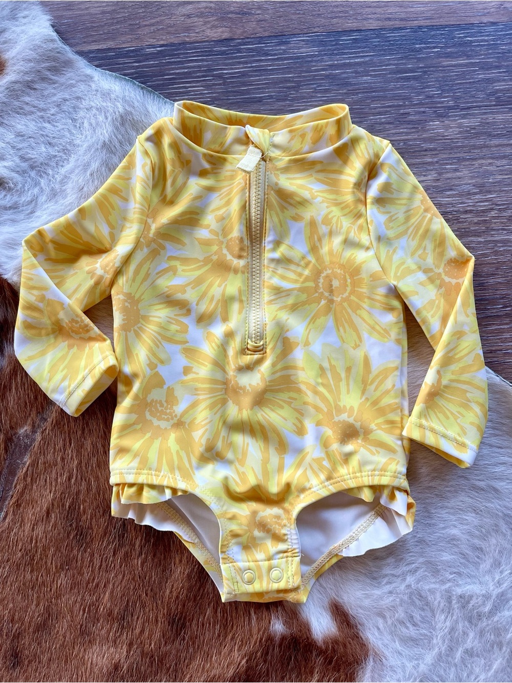 Carter’s Long Sleeve Floral Rash Guard Swimsuit - Yellow Daisy Print